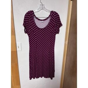 Beach Time Polka Dot Dress Burgundy White Scoop Neck Short Sleeve Size 8